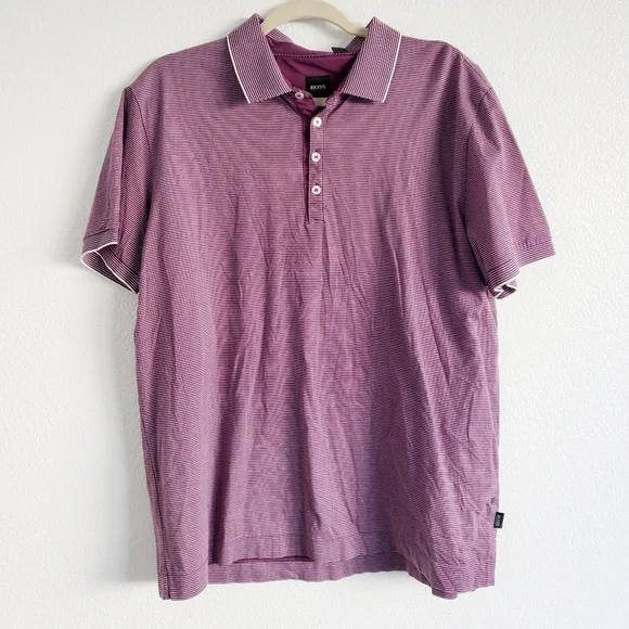 Hugo Boss Shirts Hugo Boss Striped Burgandy Polo Tshirt Mens